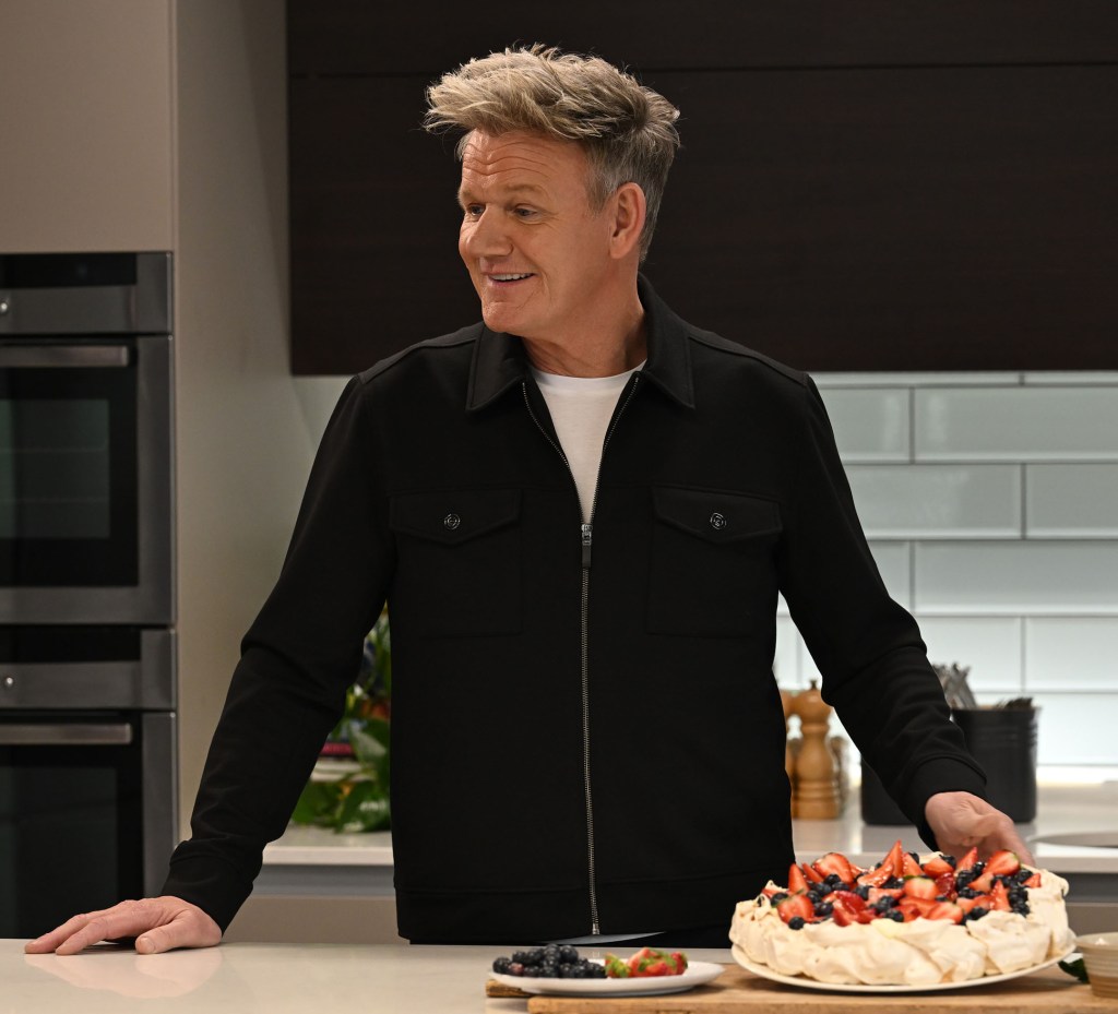 Gordon Ramsay in the kitchen with a pie on Gordon Ramsay's Food Stars. 