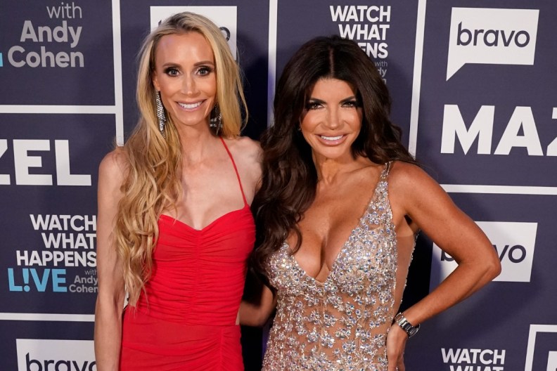 Melissa Pfeister and Teresa Giudice posing together backstage at Watch What Happens Live