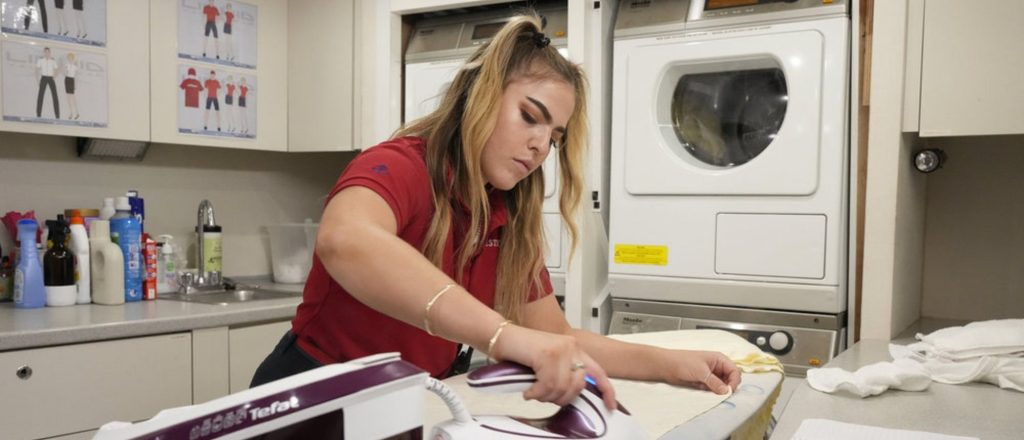 Bri Muller doing time in the laundry room on Below Deck Med. 