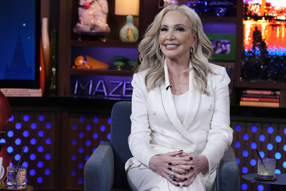 Shannon Beador in a white suit on WWHL.