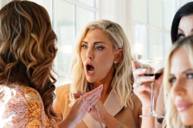 RHOC Season 18 star Gina Kirschenheiter yelling at someone.