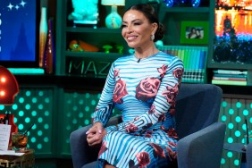 Dolores Catania on WWHL in a floral dress.