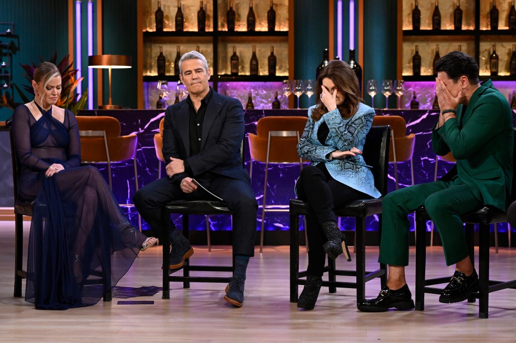 Ariana Madix, Andy Cohen, Lisa Vanderpump, Tom Sandoval crying during the Pump Rules Season 11 reunion