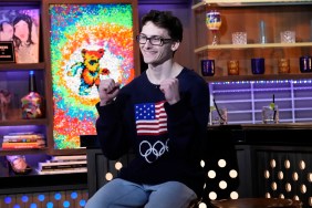 Stephen Nedoroscik clinching his fists and smiling during an appearance on Watch What Happens Live - he will be a contestant on Dancing with the Stars Season 33