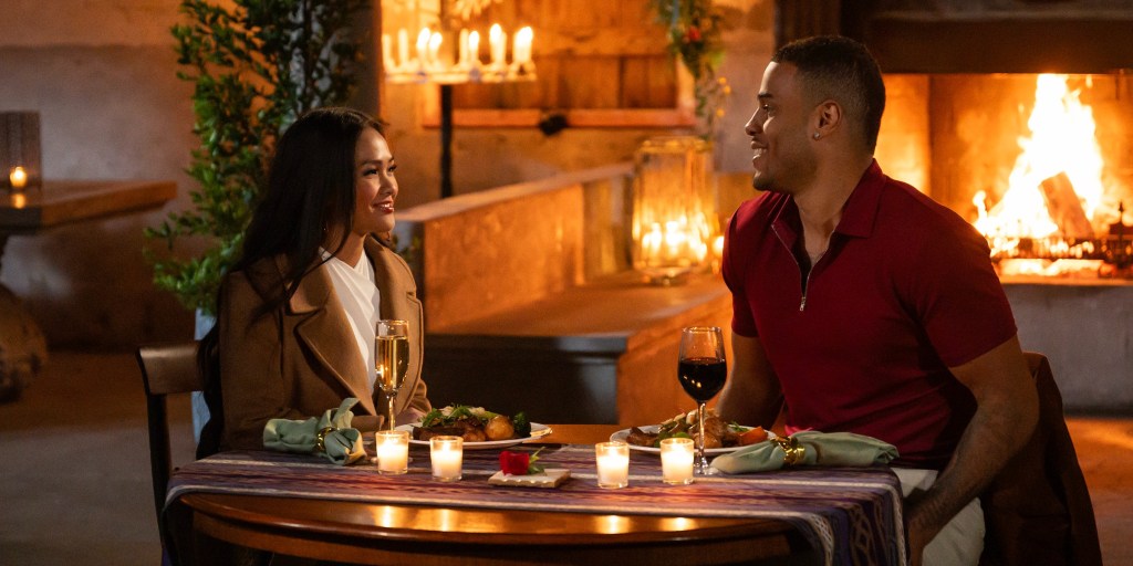 Jenn Tran and Grant Ellis having a dinner on The Bachelorette.