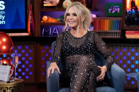 Tamra Judge in a sparkly jumpsuit on WWHL.