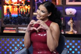 Mia Thornton making a heart sign with her hands on WWHL.