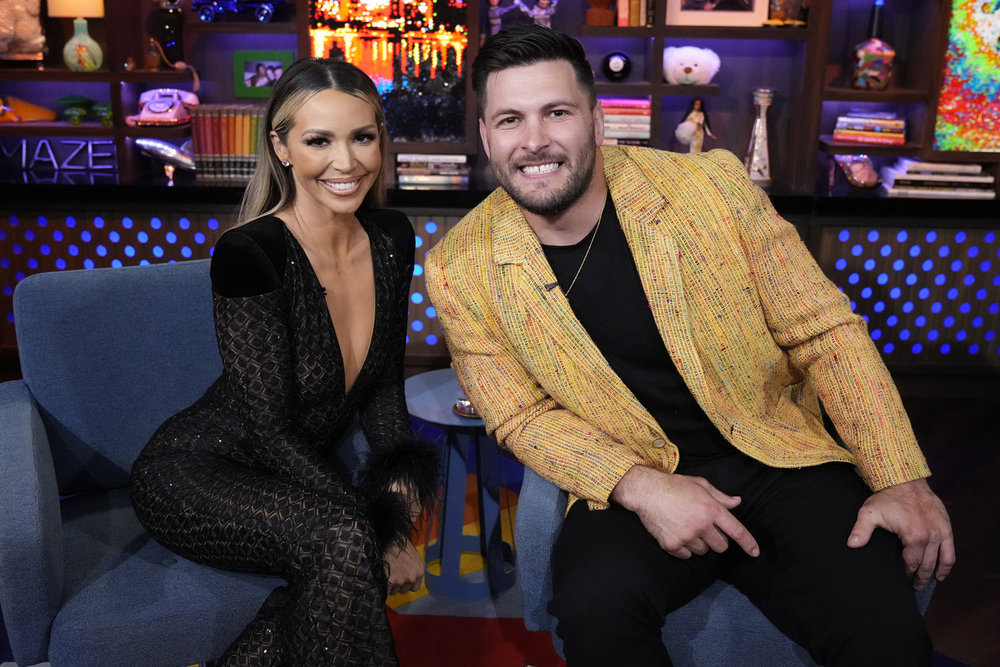 Scheana Shay and deadbeat dad husband Brock Davies on WWHL. 