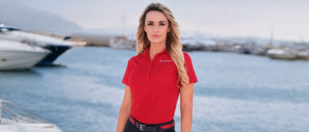 Elena Dubaich for Below Deck Med in a promo shot for Bravo.