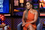 Dr. Contessa Metcalfe on Watch What Happens Live wearing an orange dress