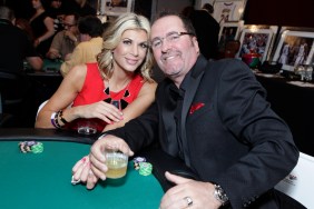 Jim Bellino and Alexis Bellino sitting at a poker table