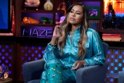 Mary Cosby in a satin blue outfit on WWHL.