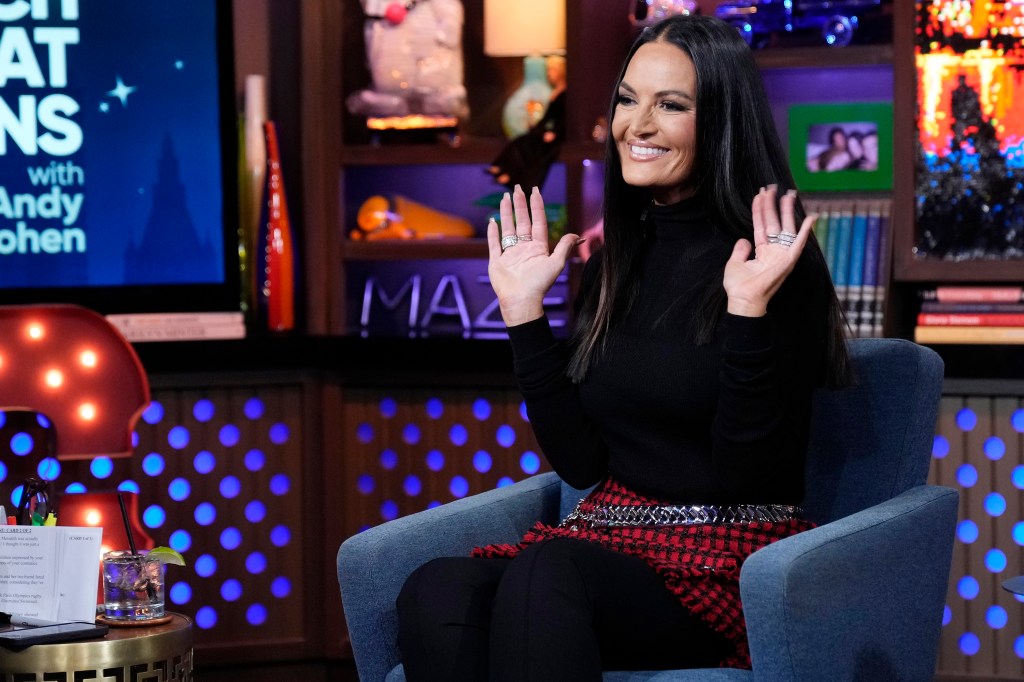 Lisa Barlow showing her palms on WWHL.