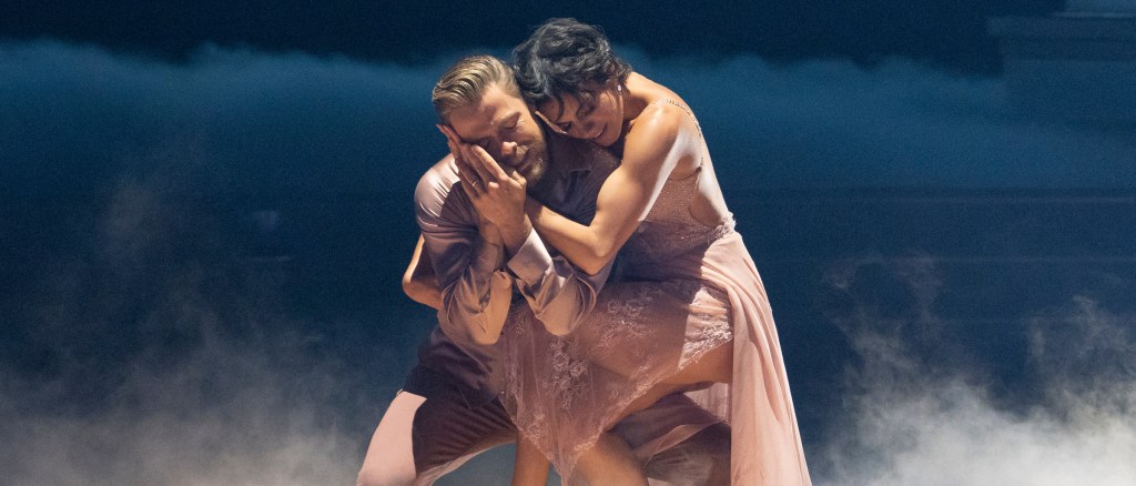 Derek Hough dancing with wife Haley on DWTS.