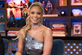 Gizelle Bryant in a silver dress with her hair in a ponytail on WWHL.