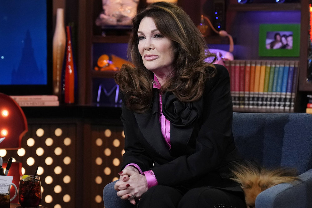 Lisa Vanderpump looking serious on WWHL. 