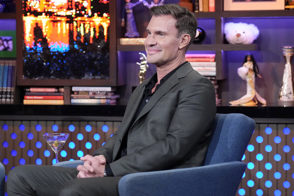 Jeff Lewis drinking a martini on WWHL. 