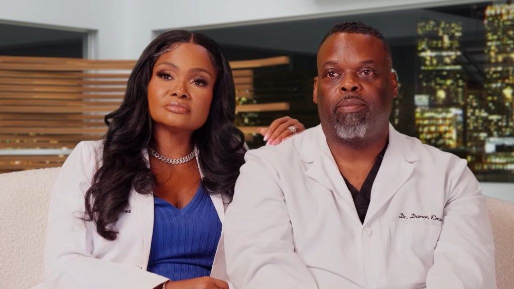 Dr. Heavenly and Dr. Damon Kimes in a confessional on Married to Medicine