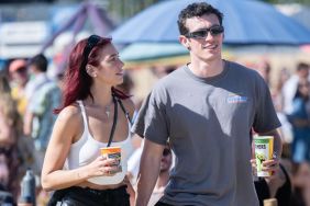 Dua Lipa and Callum Turner during day four of Glastonbury Festival 2024 at Worthy Farm, Pilton on June 29, 2024 in Glastonbury, England. Founded by Michael Eavis in 1970, Glastonbury Festival features around 3,000 performances across over 80 stages. Renowned for its vibrant atmosphere and iconic Pyramid Stage, the festival offers a diverse lineup of music and arts, embodying a spirit of community, creativity, and environmental consciousness.