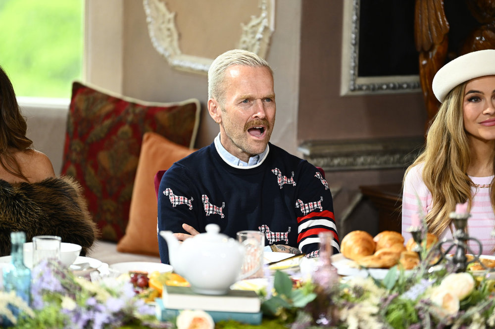 Bob Harper looking surprised at breakfast on The Traitors