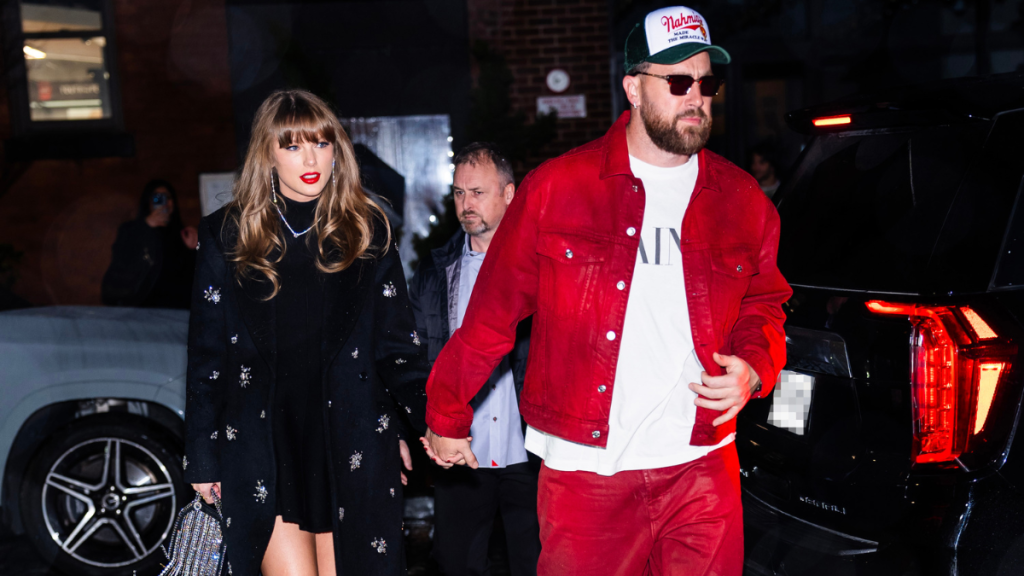 Taylor Swift (L) and Travis Kelce are seen in the Meatpacking District on December 28, 2024 in New York City.