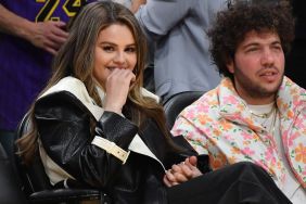 Selena Gomez and Benny Blanco attend a basketball game between the Los Angeles Lakers and the Miami Heat at Crypto.com Arena on January 03, 2024 in Los Angeles, California.