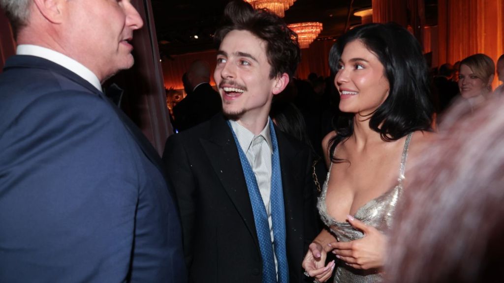 Timothée Chalamet and Kylie Jenner during the 82nd Annual Golden Globes held at The Beverly Hilton on January 05, 2025 in Beverly Hills, California.