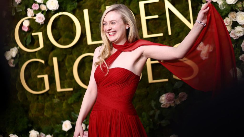 Dakota Fanning during the 82nd Annual Golden Globes held at The Beverly Hilton on January 05, 2025 in Beverly Hills, California.