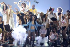 Charli XCX performs onstage with influencers Gabriella Wright, Harrison Patrick Smith, Richie Shazam, Gabbriette, Julia Fox, Greer Cohen, Salem Mitchell, Quen Blackwell and Alex Consani during the 67th GRAMMY Awards at Crypto.com Arena on February 02, 2025 in Los Angeles, California.