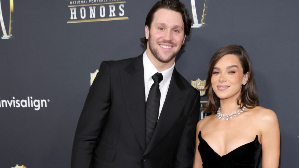 Josh Allen and Hailee Steinfeld attend the 14th Annual NFL Honors at Saenger Theatre on February 06, 2025 in New Orleans, Louisiana.