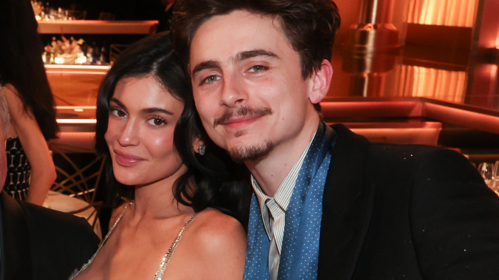 Kylie Jenner, Timothée Chalamet during the 82nd Annual Golden Globes held at The Beverly Hilton on January 05, 2025 in Beverly Hills, California.