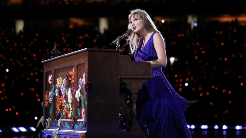 Taylor Swift performs onstage during The Eras Tour at Hard Rock Stadium on October 19, 2024 in Miami Gardens, Florida.