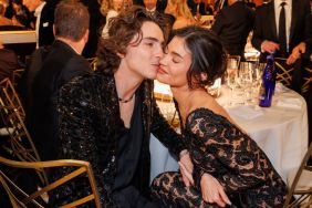 Timothée Chalamet and Kylie Jenner at the 81st Golden Globe Awards held at the Beverly Hilton Hotel on January 7, 2024 in Beverly Hills, California.