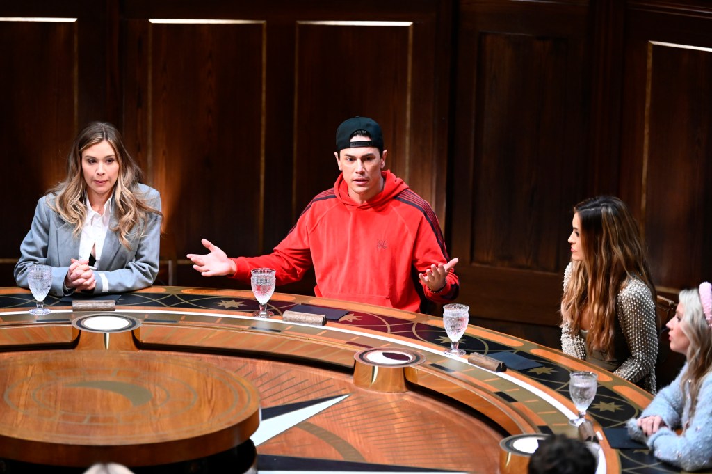 Gabby Windey, Tom Sandoval, Chrishell Stause, Britney Haynes at the roundtable on Season 3 of The Traitors