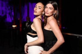 Madison Beer and Hailey Bieber attend the 2025 Vanity Fair Oscar Party Hosted By Radhika Jones at Wallis Annenberg Center for the Performing Arts on March 02, 2025 in Beverly Hills, California.