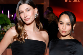 Hailey Bieber and Zoë Kravitz attend the 2025 Vanity Fair Oscar Party Hosted By Radhika Jones at Wallis Annenberg Center for the Performing Arts on March 02, 2025 in Beverly Hills, California.