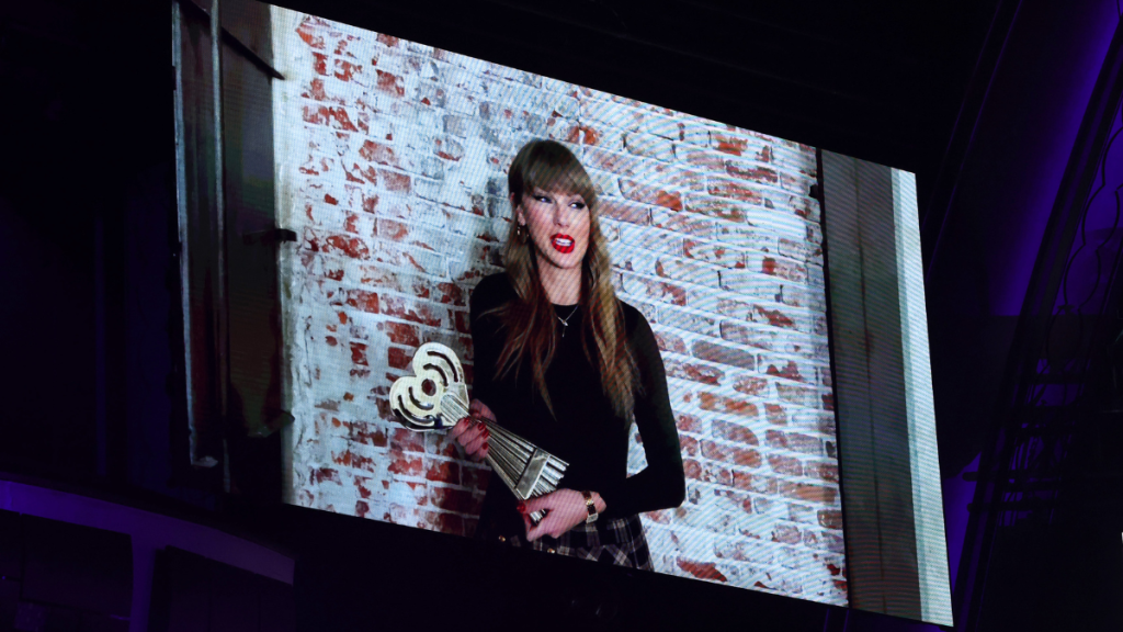 Taylor Swift accepts her awards via video at the 2025 iHeartRadio Music Awards at Dolby Theatre in Los Angeles, California on March 17, 2025. Broadcasted live on FOX.