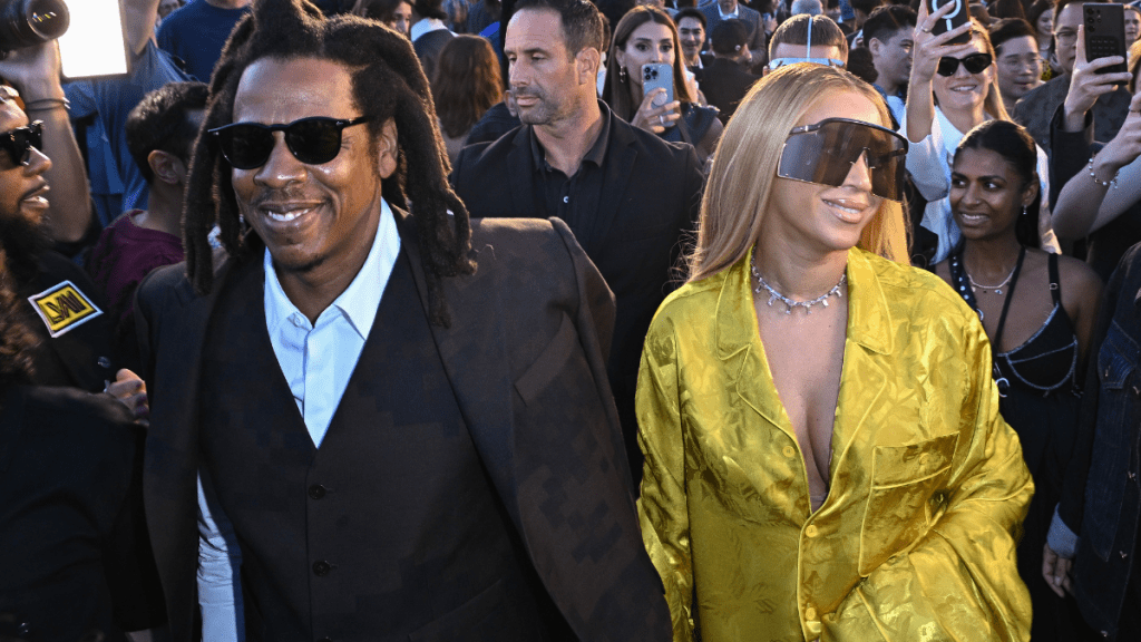 Jay Z and Beyoncé attend the Louis Vuitton Menswear Spring/Summer 2024 show as part of Paris Fashion Week on June 20, 2023 in Paris, France.