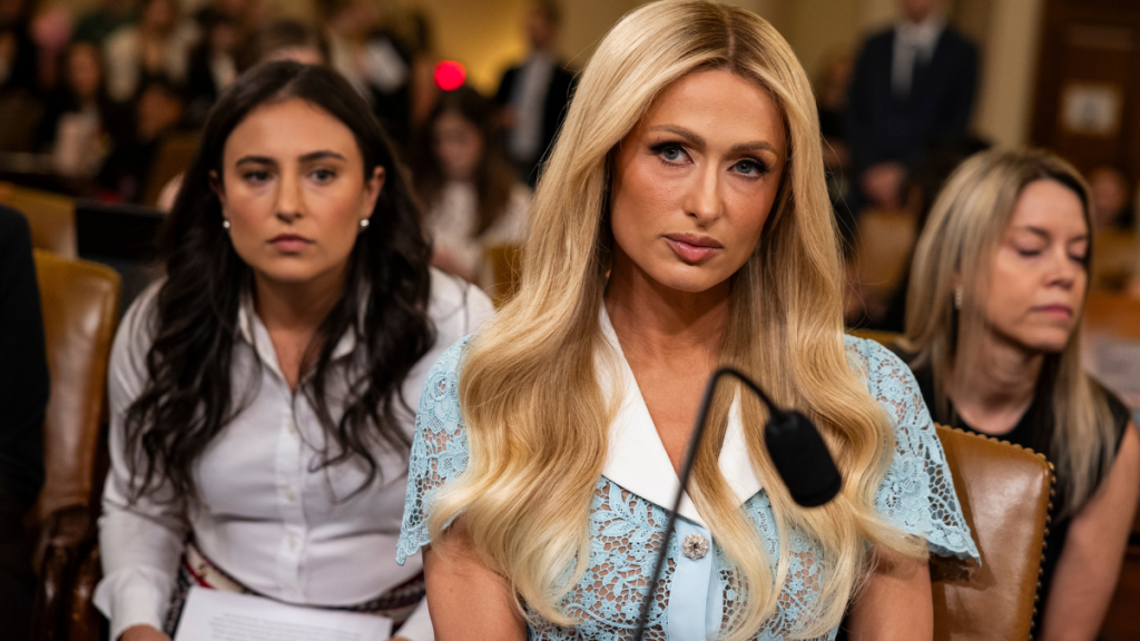 TV personality and child welfare advocate Paris Hilton arrives to testify at the House Committee on Ways and Means hearing on "Strengthening Child Welfare and Protecting Americas Children" on June 26, 2024 in Washington, DC.